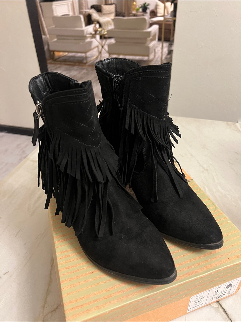Very G, Dunes, Fringed Ankle Boots, Black, Sz 9